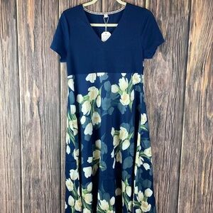 Exclusive Brand - Blue, Cream & Green Floral Dress- Size Small